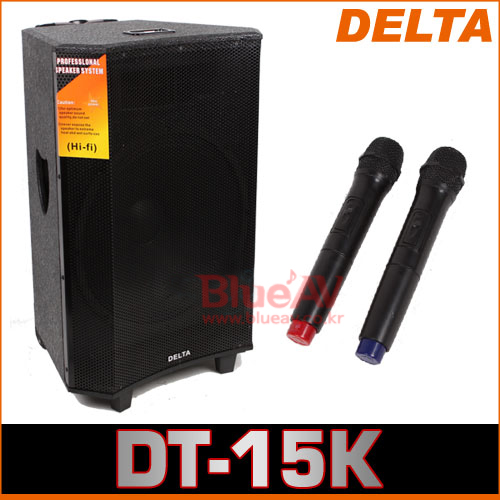 DELTA DT-15K/이동형앰프/300W/무선마이크2채널/USB,SD카드/충전식/기타연결가능/DT15K